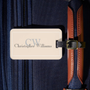 Étiquette À Bagage Nom minimaliste beige Monogramme