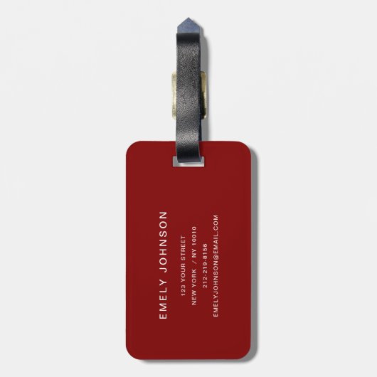 Étiquette À Bagage Nom moderne Red Stripes (Dos Vertical)