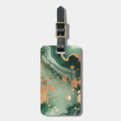 Étiquette À Bagage Nom Monogram Modern Gold & Green Geode | (Devant Vertical)