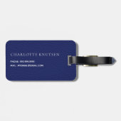 Étiquette À Bagage Nom monogramme blanc en cuir bleu marine (Dos horizontal)