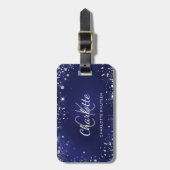 Étiquette À Bagage Nom monogramme de la parties scintillant en argent (Devant Vertical)