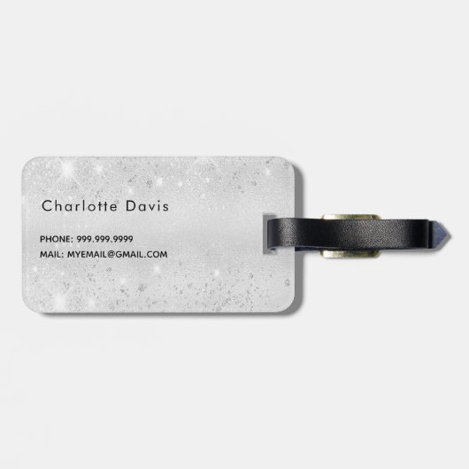 Étiquette À Bagage Nom monogramme des fleurs roses argentées (Dos horizontal)