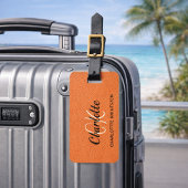 Étiquette À Bagage Nom monogramme en cuir orange