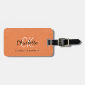 Étiquette À Bagage Nom monogramme en cuir orange (Devant horizontal)