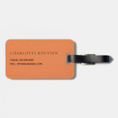 Étiquette À Bagage Nom monogramme en cuir orange (Dos horizontal)
