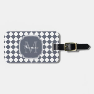 Étiquette À Bagage Nom Monogrammé gris et blanc tendance