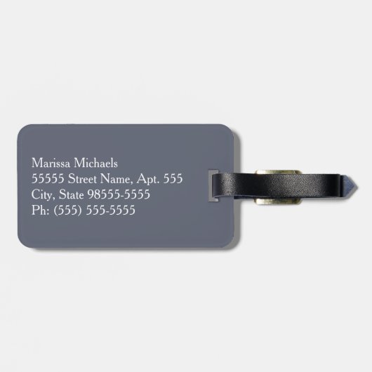 Étiquette À Bagage Nom Monogrammé gris et blanc tendance (Dos horizontal)