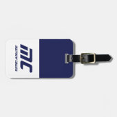 Étiquette À Bagage Nom Monogrammé Moderne en Bleu Simple et Gras (Devant horizontal)