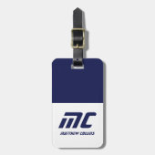 Étiquette À Bagage Nom Monogrammé Moderne en Bleu Simple et Gras (Devant Vertical)