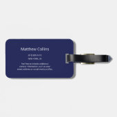 Étiquette À Bagage Nom Monogrammé Moderne en Bleu Simple et Gras (Dos horizontal)