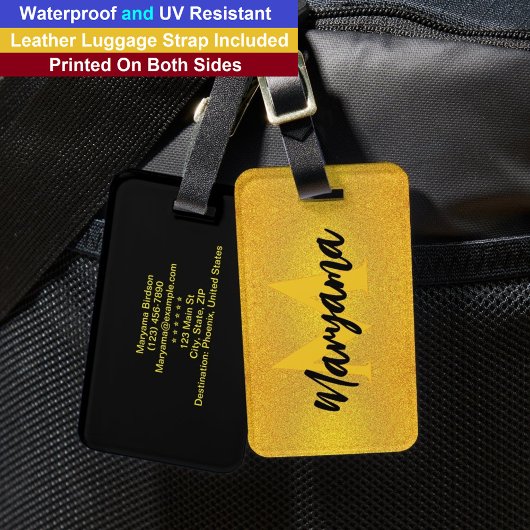 Étiquette À Bagage Nom Monogramme Moderne | Initiales Luxueuses Noir
