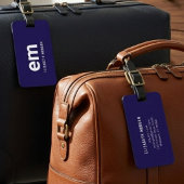 Étiquette À Bagage Nom Monogrammé Moderne Simple Chic Bleu
