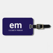 Étiquette À Bagage Nom Monogrammé Moderne Simple Chic Bleu (Devant horizontal)