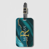 Étiquette À Bagage Nom & Monogramme, Or Black Agate, Or White Texte (Devant Vertical)