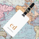 Étiquette À Bagage Nom monogramme or blanc initiales moderne<br><div class="desc">Un arrière - plan blanc classique et chic. Personnalisez et ajoutez vos initiales de monogramme écrites avec des lettres en blocs dorés et votre nom en noir et or. Moderne,  tendance et simple. Retour : ajoutez vos coordonnées.</div>