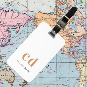 Étiquette À Bagage Nom monogramme or blanc initiales moderne