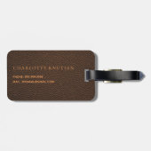 Étiquette À Bagage Nom monogramme or en cuir Brown (Dos horizontal)