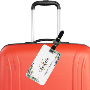 Étiquette À Bagage Nom monogramme or Eucalyptus