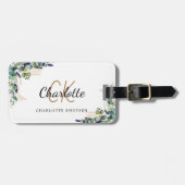 Étiquette À Bagage Nom monogramme or Eucalyptus (Devant horizontal)