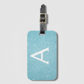 Étiquette À Bagage Nom Monogramme Pailleté Bleu Sarcelle (Devant Vertical)