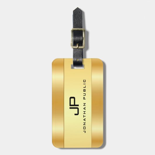 Étiquette À Bagage Nom Monogramme personnalisé Gold Look Modèle (Devant Vertical)
