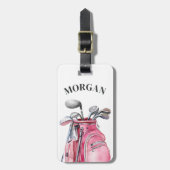 Étiquette À Bagage Nom Monogramme Rose Golf (Devant Vertical)