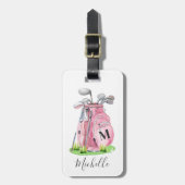 Étiquette À Bagage Nom Monogramme Rose Golf (Devant Vertical)