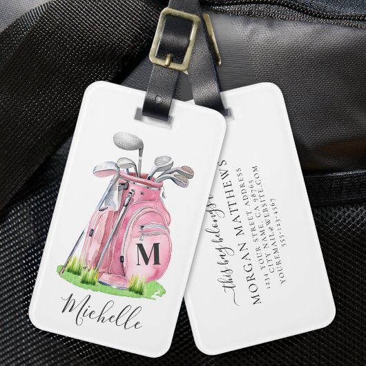 Étiquette À Bagage Nom Monogramme Rose Golf