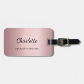 Étiquette À Bagage Nom monogramme rose poussiéreux (Devant horizontal)