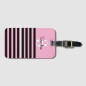 Étiquette À Bagage Nom, original noir et rose en bande chic (Devant Horizontal)