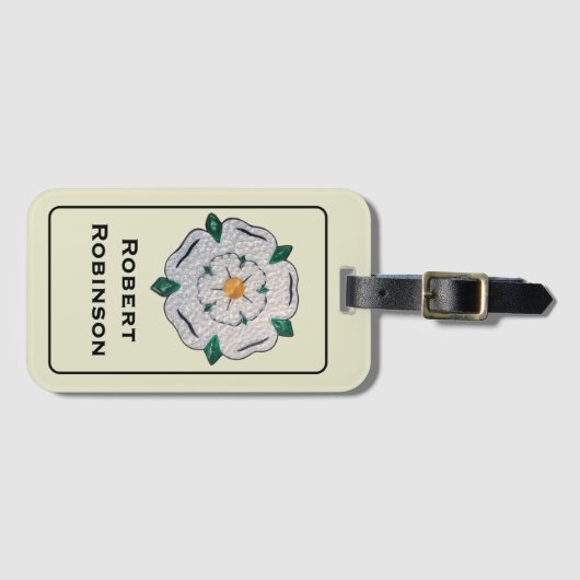 Étiquette À Bagage Nom, Papier Quillé Yorkshire Rose blanche (Devant Horizontal)