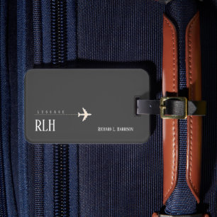 Étiquette À Bagage Nom passager gris foncé minimaliste de voyage
