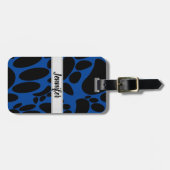 Étiquette À Bagage Nom personnalisé Abstrait Pawprint de chien bleu (Devant horizontal)