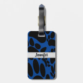 Étiquette À Bagage Nom personnalisé Abstrait Pawprint de chien bleu (Dos Vertical)