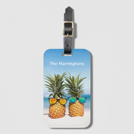 Étiquette À Bagage Nom personnalisé Ananas de plage (Devant Vertical)