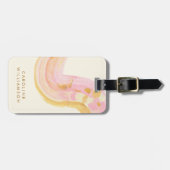 Étiquette À Bagage Nom personnalisé Aquarelle Abstraite rose jaune (Devant horizontal)
