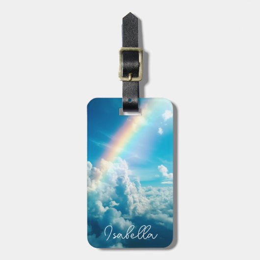 Étiquette À Bagage Nom personnalisé Arc en ciel esthétique et nuages (Devant Vertical)