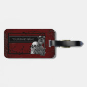 Étiquette À Bagage Nom personnalisé Bande Merch Cool Rock Skull Rose  (Dos horizontal)