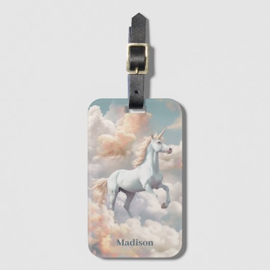Étiquette À Bagage Nom personnalisé belle licorne (Devant Vertical)
