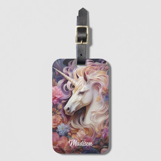 Étiquette À Bagage Nom personnalisé belle licorne (Devant Vertical)