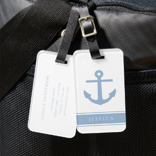 Étiquette À Bagage Nom personnalisé bleu poussiéreux nautique