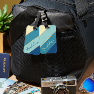 Étiquette À Bagage Nom personnalisé Chic Bleu Sarcelle Vert Jaune Ray