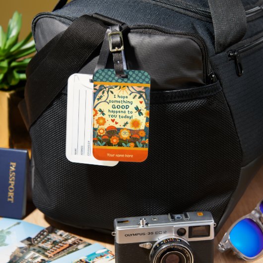 Étiquette À Bagage Nom personnalisé Citation du coeur floral Nom pers (Recto & Verso)