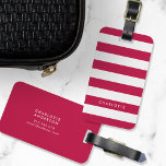 Étiquette À Bagage Nom personnalisé Couleur modifiable et bandes blan<br><div class="desc">Balise bagage avec couleur modifiable (cliquez sur customiser et changer la couleur arrière - plan) et bandes blanches. Personnalisez ceci en remplaçant le texte de l'espace réservé par votre nom et pour plus d'options comme changer la police, sa taille et l'espacement entre les lettres cliquez sur le bouton "Customiser". *Veuillez...</div>