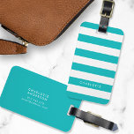 Étiquette À Bagage Nom personnalisé Couleur modifiable et bandes blan<br><div class="desc">Balise bagage avec couleur modifiable (cliquez sur customiser et changer la couleur arrière - plan) et bandes blanches. Personnalisez ceci en remplaçant le texte de l'espace réservé par votre nom et pour plus d'options comme changer la police, sa taille et l'espacement entre les lettres cliquez sur le bouton "Customiser". *Veuillez...</div>