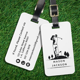 Étiquette À Bagage Nom personnalisé de golfeur noir et blanc masculin