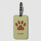 Étiquette À Bagage Nom personnalisé de patte chien Brown (Devant Vertical)