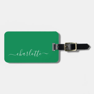 Étiquette À Bagage Nom personnalisé élégant écriture Kelly Green