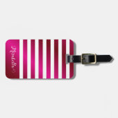 Étiquette À Bagage Nom personnalisé Élégant rose vif (Devant horizontal)