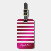 Étiquette À Bagage Nom personnalisé Élégant rose vif (Devant Vertical)